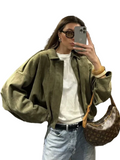 Chic Green Suede Bomber Jacket